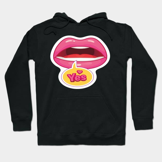 YES LIPS KAWAII DESIGN ANIME MOUTH SEXY KAOMOJI LIPS EMOTICON CARTOON Hoodie by Chameleon Living